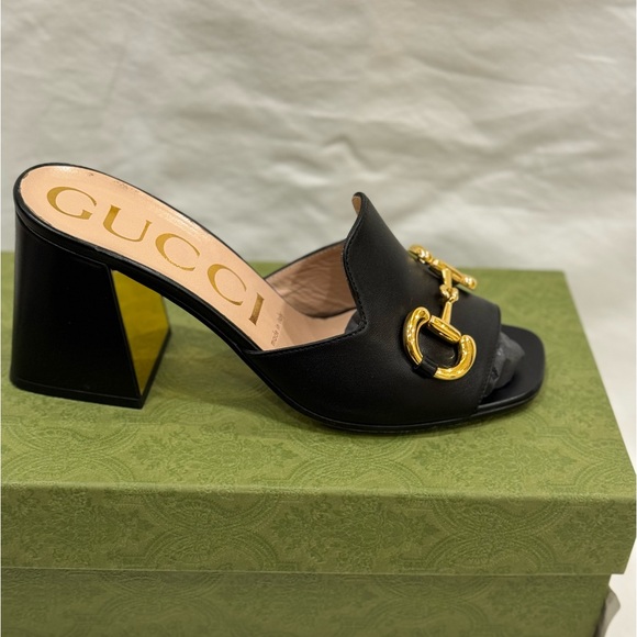 COPY - GUCCI 
Nappa Horsebit 75mm Slide Sandals. 38 Black - Picture 7 of 7